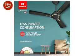Havells 1200mm Ambrose Energy Saving High Speed Ceiling Fan|Premium Finish, Deco.Fan, Elegant Looks, High Air Delivery| 2 Yr Warranty by Brand | (Pack of 1, Midnight)