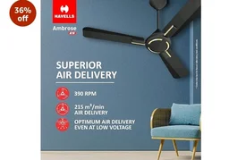 Havells 1200mm Ambrose Energy Saving High Speed Ceiling Fan|Premium Finish, Deco.Fan, Elegant Looks, High Air Delivery| 2 Yr Warranty by Brand | (Pack of 1, Midnight)