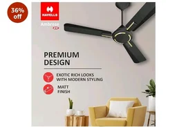 Havells 1200mm Ambrose Energy Saving High Speed Ceiling Fan|Premium Finish, Deco.Fan, Elegant Looks, High Air Delivery| 2 Yr Warranty by Brand | (Pack of 1, Midnight)