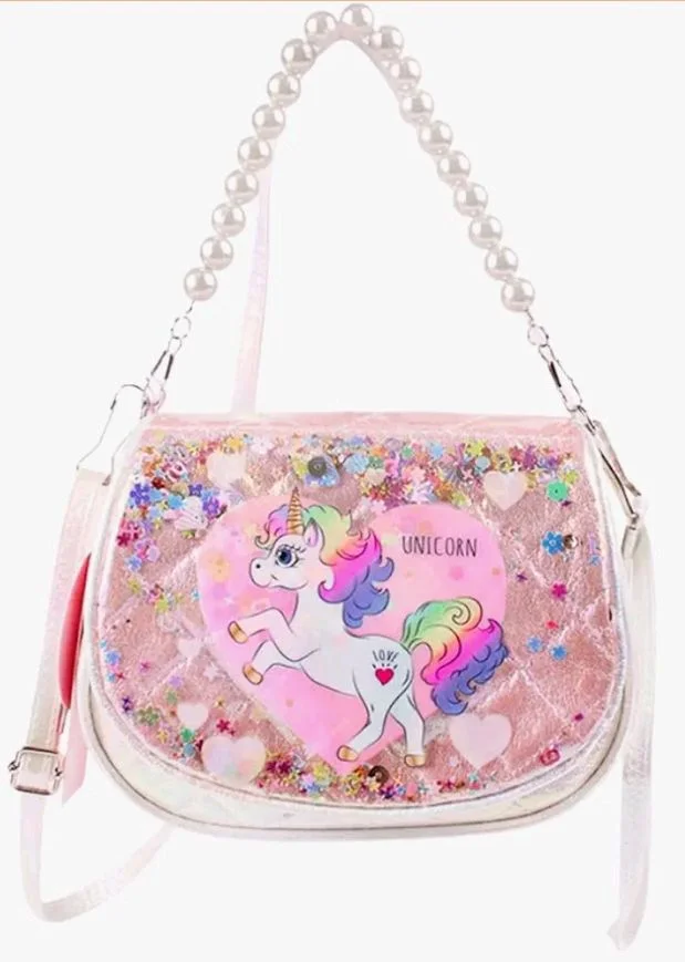 PATPAT Unicorn Sling Bag for Girls, Women & Kids - Pink, Animal Print, Zipper Closure, Beaded Chain & Shoulder Straps, Compact Size (19x9x14 cm), Birthday Gift