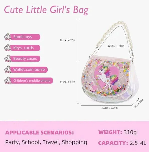 PATPAT Unicorn Sling Bag for Girls, Women & Kids - Pink, Animal Print, Zipper Closure, Beaded Chain & Shoulder Straps, Compact Size (19x9x14 cm), Birthday Gift