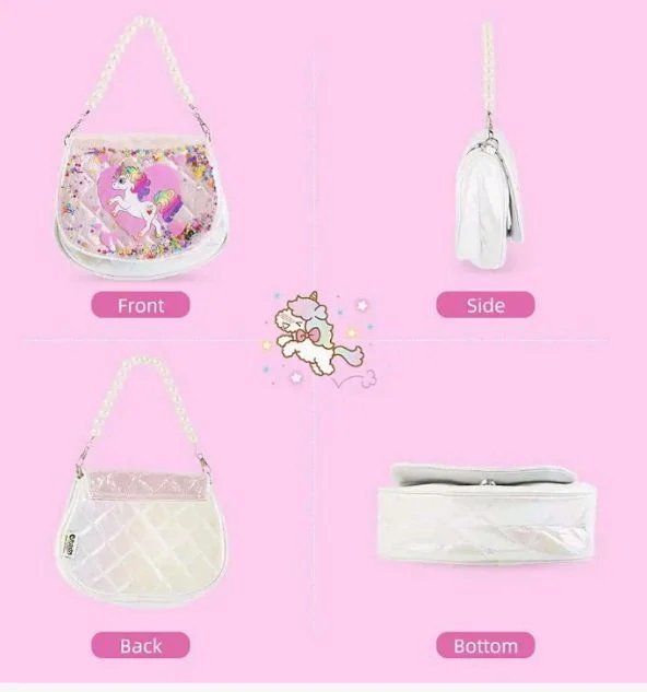 PATPAT Unicorn Sling Bag for Girls, Women & Kids - Pink, Animal Print, Zipper Closure, Beaded Chain & Shoulder Straps, Compact Size (19x9x14 cm), Birthday Gift