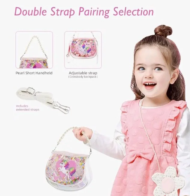 PATPAT Unicorn Sling Bag for Girls, Women & Kids - Pink, Animal Print, Zipper Closure, Beaded Chain & Shoulder Straps, Compact Size (19x9x14 cm), Birthday Gift