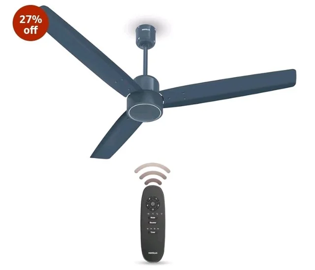 Havells FAB BLDC Ceiling Fan 1200 mm, 380 RPM, Savings upto 65%, Reverse Rotation, 4 Modes (Boost, Sleep, Breeze, Mop), Low Wattage 30 W, Low Noise, Air Flow:235 CMM, 3 Year Warranty, Denim Blue