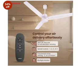Havells FAB BLDC Ceiling Fan 1200 mm, 380 RPM, Savings upto 65%, Reverse Rotation, 4 Modes (Boost, Sleep, Breeze, Mop), Low Wattage 30 W, Low Noise, Air Flow:235 CMM, 3 Year Warranty, Blush Ivory