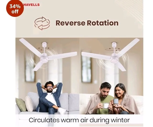 Havells FAB BLDC Ceiling Fan 1200 mm, 380 RPM, Savings upto 65%, Reverse Rotation, 4 Modes (Boost, Sleep, Breeze, Mop), Low Wattage 30 W, Low Noise, Air Flow:235 CMM, 3 Year Warranty, Blush Ivory
