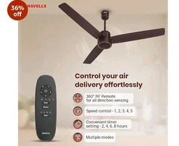 Havells FAB BLDC Ceiling Fan 1200 mm, 380 RPM, Savings upto 65%, Reverse Rotation, 4 Modes (Boost, Sleep, Breeze, Mop), Low Wattage 30 W, Low Noise, Air Flow:235 CMM, 3 Year Warranty,