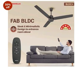 Havells FAB BLDC Ceiling Fan 1200 mm, 380 RPM, Savings upto 65%, Reverse Rotation, 4 Modes (Boost, Sleep, Breeze, Mop), Low Wattage 30 W, Low Noise, Air Flow:235 CMM, 3 Year Warranty, Smoke Brown
