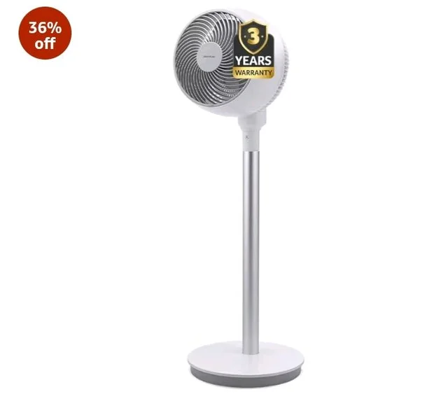 Acerpure Cozy F1 Pedestal Fan with Air Circulator |3years warranty | Energy efficient BLDC motor|Remote control| 3D airflow technology|Swing mode|12 speed control and LED display|Whisper-quiet(White)