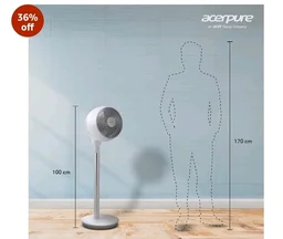 Acerpure Cozy F1 Pedestal Fan with Air Circulator |3years warranty | Energy efficient BLDC motor|Remote control| 3D airflow technology|Swing mode|12 speed control and LED display|Whisper-quiet(White)