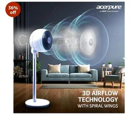 Acerpure Cozy F1 Pedestal Fan with Air Circulator |3years warranty | Energy efficient BLDC motor|Remote control| 3D airflow technology|Swing mode|12 speed control and LED display|Whisper-quiet(White)