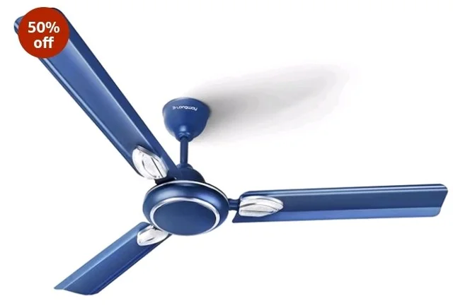 LONGWAY Kiger P1 1200 mm/48 inch Ultra High Speed 3 Blade Anti-Dust Decorative Star Rated Ceiling Fan 2 Years Warranty (Silver Blue, Pack of 1)