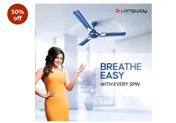 LONGWAY Kiger P1 1200 mm/48 inch Ultra High Speed 3 Blade Anti-Dust Decorative Star Rated Ceiling Fan 2 Years Warranty (Silver Blue, Pack of 1)