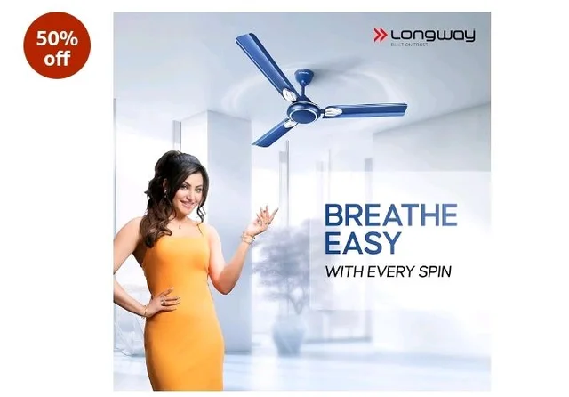 LONGWAY Kiger P1 1200 mm/48 inch Ultra High Speed 3 Blade Anti-Dust Decorative Star Rated Ceiling Fan 2 Years Warranty (Silver Blue, Pack of 1)