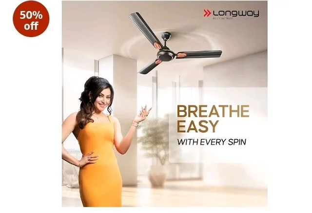 LONGWAY Kiger P1 1200 mm/48 inch Ultra High Speed 3 Blade Anti-Dust Decorative Star Rated Ceiling Fan 2 Years Warranty (Smoked Brown, Pack of 1)