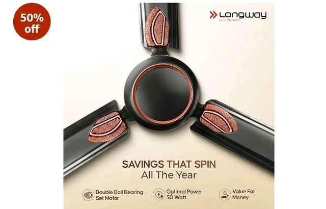 LONGWAY Kiger P1 1200 mm/48 inch Ultra High Speed 3 Blade Anti-Dust Decorative Star Rated Ceiling Fan 2 Years Warranty (Smoked Brown, Pack of 1)
