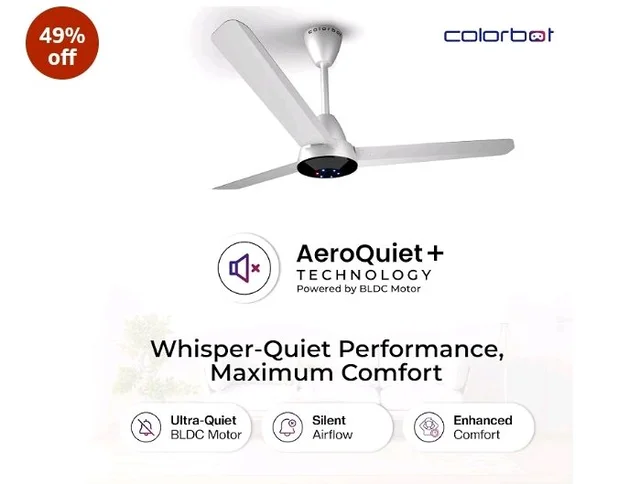 Colorbot Helix BLDC Ceiling Fans 1200mm | BEE 5 Star Rated Power Saver | AeroQuiet+ Technology | 370 RPM | Remote Control (Boost, Timer, LED, Reverse Mode) | 4 Years Warranty (Arctic White)