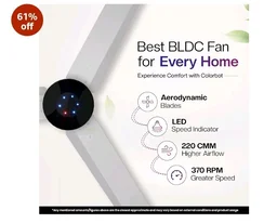 Colorbot Helix BLDC Ceiling Fans 1200mm | BEE 5 Star Rated Power Saver | AeroQuiet+ Technology | 370 RPM | Remote Control (Boost, Timer, LED, Reverse Mode) | 4 Years Warranty (Noir White)