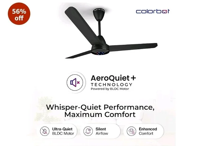 Colorbot Helix BLDC Ceiling Fans 1200mm | BEE 5 Star Rated Power Saver | AeroQuiet+ Technology | 370 RPM | Remote Control (Boost, Timer, LED, Reverse Mode) | 4 Years Warranty (Charcoal Black)