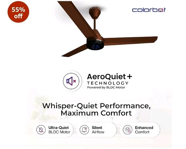 Colorbot Stella BLDC Ceiling Fans 1200mm | BEE 5 Star Rated Power Saver | AeroQuiet+ Technology | 370 RPM | Remote Control (Boost, Timer, LED, Reverse Mode) | 4 Years Warranty (Cocoa Brown