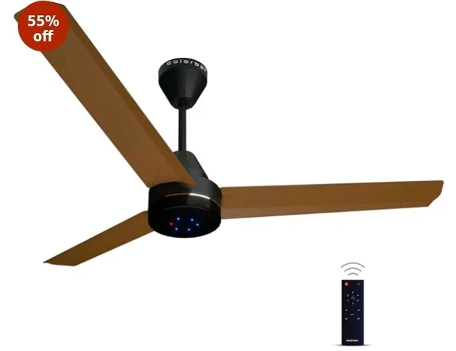 Colorbot Stella BLDC Ceiling Fans 1200mm | BEE 5 Star Rated Power Saver | AeroQuiet+ Technology | 370 RPM | Remote Control (Boost, Timer, LED, Reverse Mode) | 4 Years Warranty (Urban Oak)