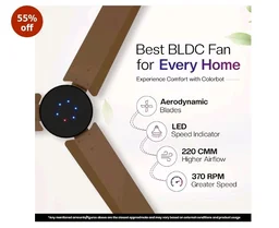 Colorbot Stella BLDC Ceiling Fans 1200mm | BEE 5 Star Rated Power Saver | AeroQuiet+ Technology | 370 RPM | Remote Control (Boost, Timer, LED, Reverse Mode) | 4 Years Warranty (Urban Oak)
