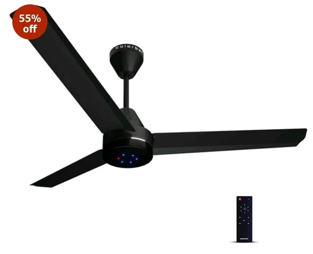 Colorbot Stella BLDC Ceiling Fans 1200mm | BEE 5 Star Rated Power Saver | AeroQuiet+ Technology | 370 RPM | Remote Control (Boost, Timer, LED, Reverse Mode) | 4 Years Warranty (Charcoal Black)