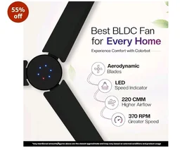 Colorbot Stella BLDC Ceiling Fans 1200mm | BEE 5 Star Rated Power Saver | AeroQuiet+ Technology | 370 RPM | Remote Control (Boost, Timer, LED, Reverse Mode) | 4 Years Warranty (Charcoal Black)