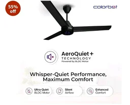 Colorbot Stella BLDC Ceiling Fans 1200mm | BEE 5 Star Rated Power Saver | AeroQuiet+ Technology | 370 RPM | Remote Control (Boost, Timer, LED, Reverse Mode) | 4 Years Warranty (Charcoal Black)