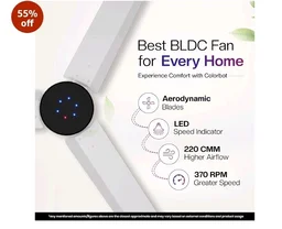 Colorbot Stella BLDC Ceiling Fans 1200mm | BEE 5 Star Rated Power Saver | AeroQuiet+ Technology | 370 RPM | Remote Control (Boost, Timer, LED, Reverse Mode) | 4 Years Warranty (Arctic White)