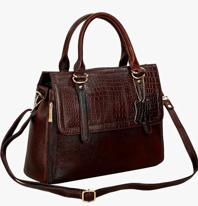 HYATT Leather Accessories Natural Leather Top-Handle satchel Tote Ladies Handbags & Shoulder Sling Bags For Women Office Branded Stylish Latest Size-L-12 X H-10.5 x W- 5.5 Inches (BLACK)