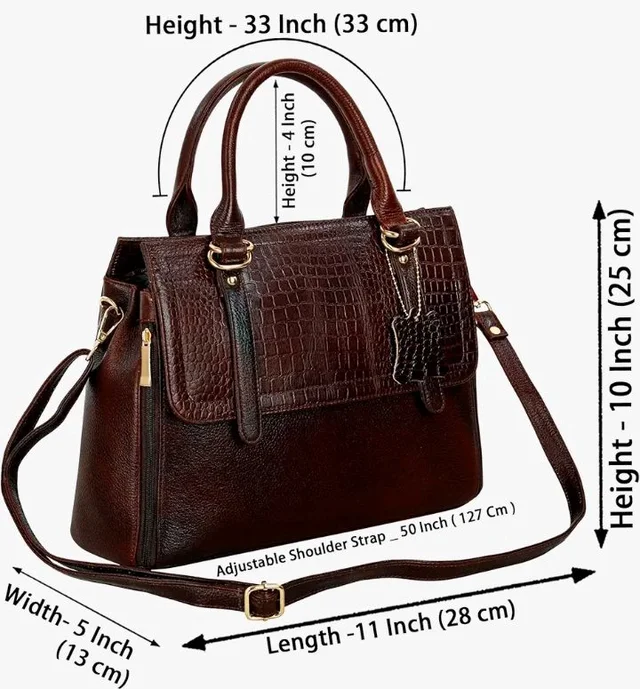 HYATT Leather Accessories Natural Leather Top-Handle satchel Tote Ladies Handbags & Shoulder Sling Bags For Women Office Branded Stylish Latest Size-L-12 X H-10.5 x W- 5.5 Inches (BLACK)