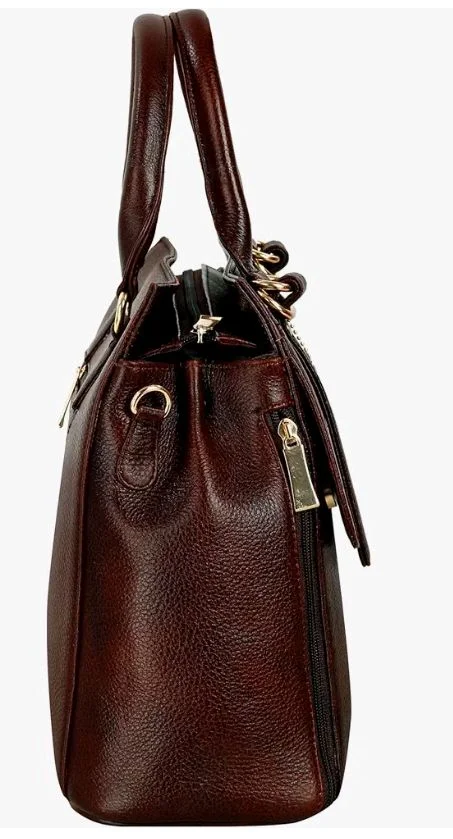 HYATT Leather Accessories Natural Leather Top-Handle satchel Tote Ladies Handbags & Shoulder Sling Bags For Women Office Branded Stylish Latest Size-L-12 X H-10.5 x W- 5.5 Inches (BLACK)