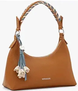 Miraggio Chocolate Shoulder Bag For Woman With Zipper Closure & Floral Charm | Shoulder Bag For Women Stylish For Daily Use | Handbag For Woman
