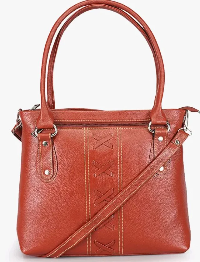 GENWAYNE Women’s Genuine Leather Handbag, Tan – Stylish Top-Handle Tote with 3 Compartments & Zipper Closure