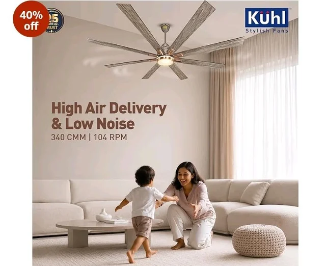 KUHL Polariz Super 72 1800mm 65% Power Saving BLDC Ceiling Fan With Remote |Down&Night Light|Low Noise|Iot -Operate Via Mobile & Alexa | Reverse Mode |Free Installation | Teak