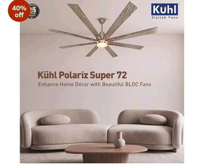 KUHL Polariz Super 72 1800mm 65% Power Saving BLDC Ceiling Fan With Remote |Down&Night Light|Low Noise|Iot -Operate Via Mobile & Alexa | Reverse Mode |Free Installation | Teak