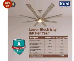 KUHL Polariz Super 72 1800mm 65% Power Saving BLDC Ceiling Fan With Remote |Down&Night Light|Low Noise|Iot -Operate Via Mobile & Alexa | Reverse Mode |Free Installation | Teak