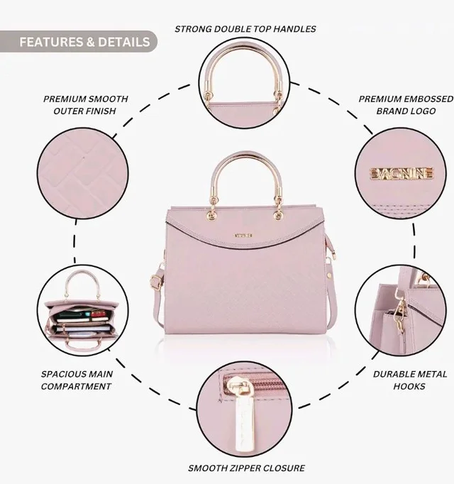 Fashion Handbag for Women | Designer Textured Satchel Purse | Removable Strap | Premium Zip Closure | Trendy Bag for Office, Shopping, Travel & Daily Use