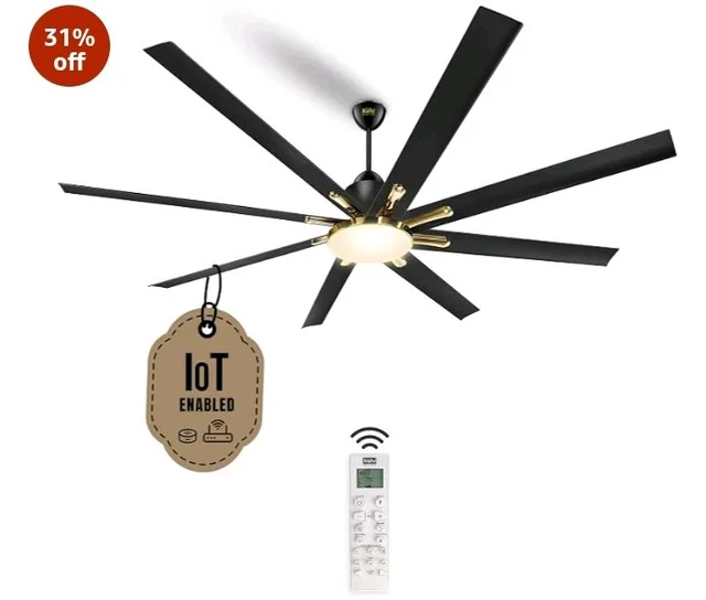 KUHL Polariz Gold 72 1800mm Stylish 65% Power Saving BLDC Ceiling Fan With Remote |Down Light|Low Noise| IoT -Operate via Mobile & Alexa |Reverse Mode|Free Installation |Black