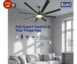 KUHL Polariz Gold 72 1800mm Stylish 65% Power Saving BLDC Ceiling Fan With Remote |Down Light|Low Noise| IoT -Operate via Mobile & Alexa |Reverse Mode|Free Installation |Black