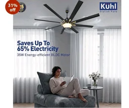 KUHL Polariz Gold 72 1800mm Stylish 65% Power Saving BLDC Ceiling Fan With Remote |Down Light|Low Noise| IoT -Operate via Mobile & Alexa |Reverse Mode|Free Installation |Black