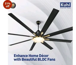 KUHL Polariz Gold 72 1800mm Stylish 65% Power Saving BLDC Ceiling Fan With Remote |Down Light|Low Noise| IoT -Operate via Mobile & Alexa |Reverse Mode|Free Installation |Black