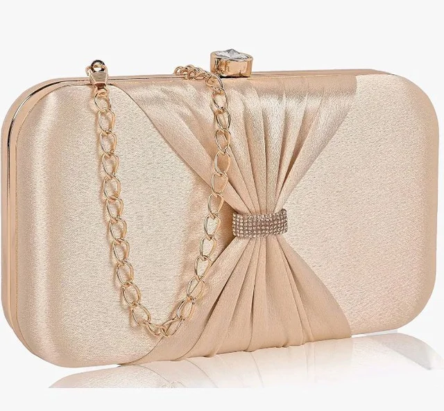ADISA bow formal party clutch with gold chain for women and girls (CL102)