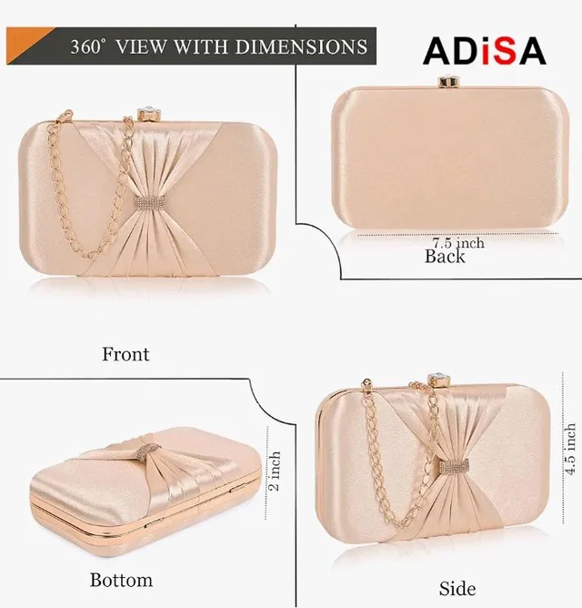 ADISA bow formal party clutch with gold chain for women and girls (CL102)