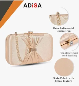 ADISA bow formal party clutch with gold chain for women and girls (CL102)