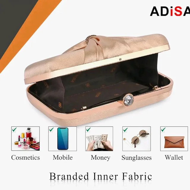 ADISA bow formal party clutch with gold chain for women and girls (CL102)