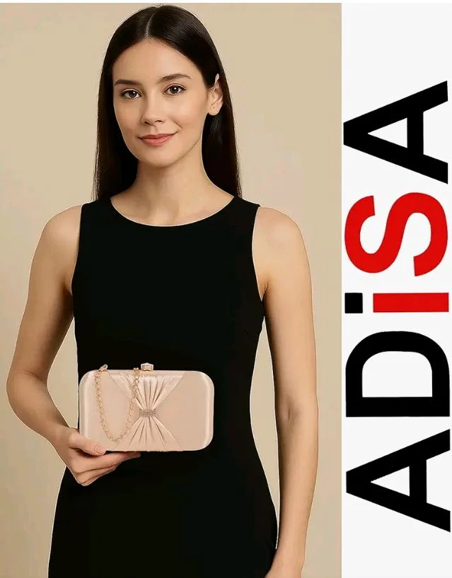 ADISA bow formal party clutch with gold chain for women and girls (CL102)
