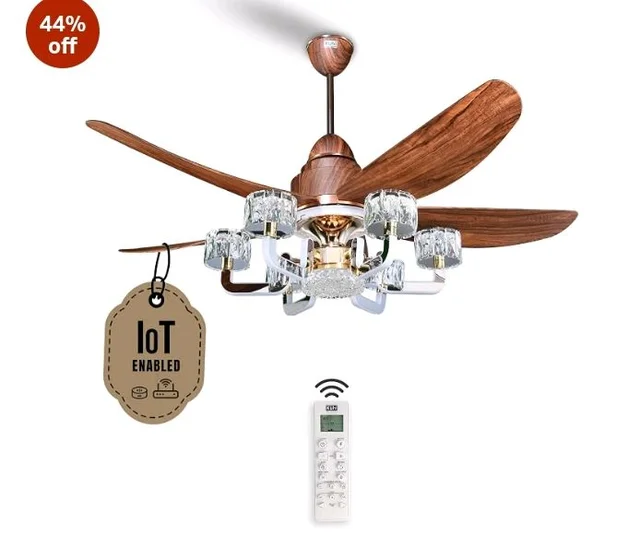 KUHL Centauri 5 1320mm BEE 5-Star BLDC Ceiling Fan with Chandelier&Remote | 38W Power Saving (Upto 65%)| High Airflow&Low Noise| Smart IoT| Reverse Mode| Free Installation| 5Year Motor Warranty (Teak)