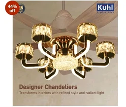 KUHL Centauri 5 1320mm BEE 5-Star BLDC Ceiling Fan with Chandelier&Remote | 38W Power Saving (Upto 65%)| High Airflow&Low Noise| Smart IoT| Reverse Mode| Free Installation| 5Year Motor Warranty (Teak)